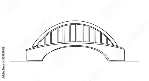 Arched Bridge Single Continuous Line Icon, Minimal Single Arch Deck Outline