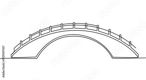 Arched Bridge Single Continuous Line Icon, Minimal Single Arch Deck Outline
