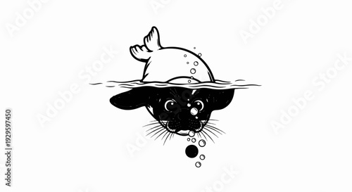 Playful seal pup surfaces from water, exhaling bubbles