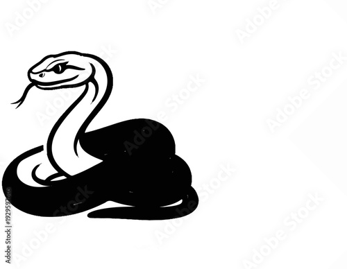 Stylized black snake with open mouth and forked tongue, coiled