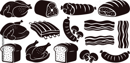 Variety of bread and meat illustrations