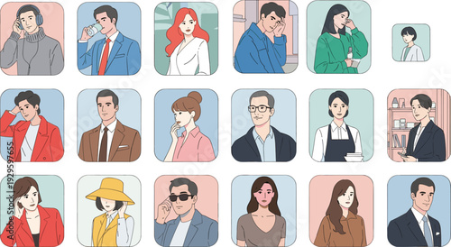 People, avatar, profile, character, set, collection, vector, illustration, icons, diverse, men, women, lifestyle, career, fashion, social, media, isolated, portrait, flat, design, user