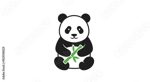 Panda Bear Holding Bamboo Shoot Illustration.
