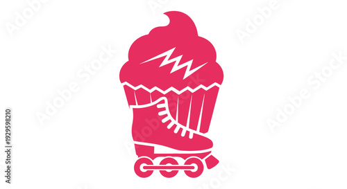 Pink Cupcake with Roller Skate Illustration.