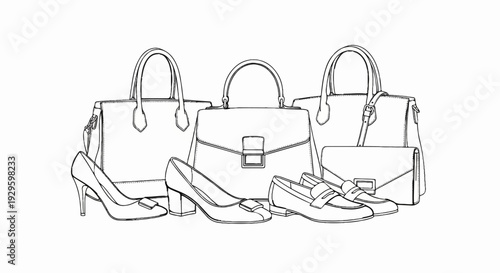 Elegant assortment of women's handbags and footwear, including heels and loafers