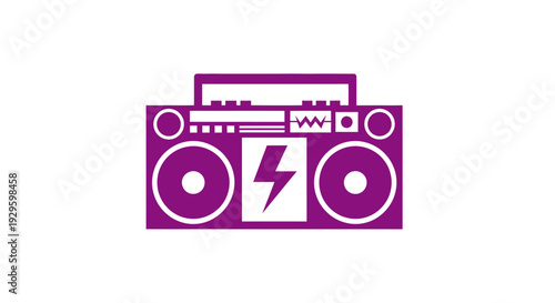 Purple Boombox with Lightning Icon Design.