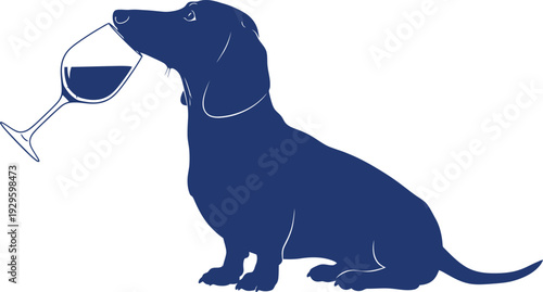 Dachshund silhouette holding wine glass