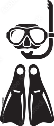 Scuba diving mask snorkel and flippers for underwater exploration on transparent grid background vector