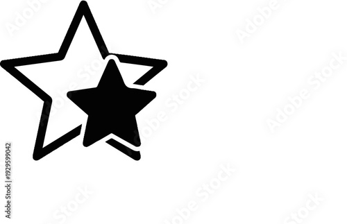 Two stars, one outlined, one solid, overlap and are isolated on white
