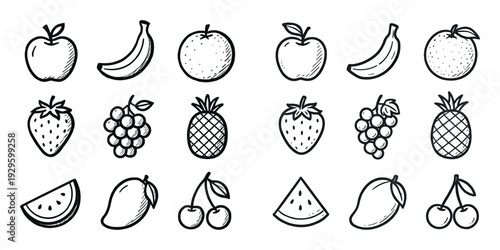 Hand drawn fruit outline illustrations