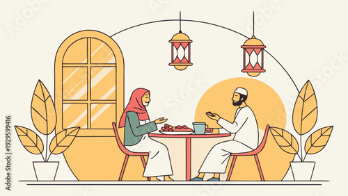 Muslim couple sharing meal together in cozy setting