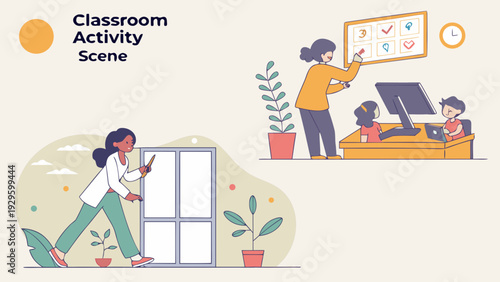 Teacher and students engaged in modern classroom activity