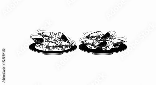 Two plates of raw, uncooked shrimp displayed on a white background
