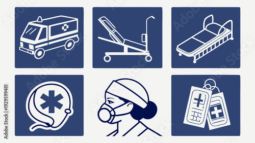 Medical emergency icons for healthcare and hospital use