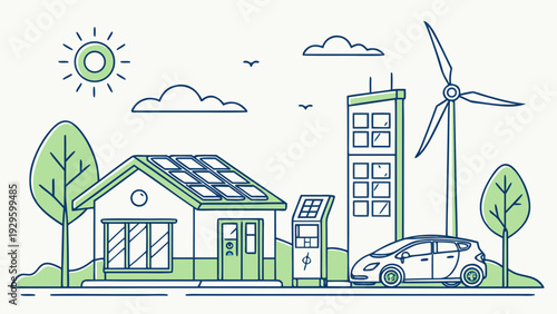 Sustainable eco-friendly home with solar panels and electric vehicle