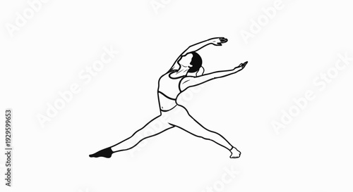 Person in athletic wear performs a graceful yoga pose, arms extended