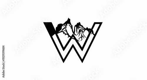 Black stylized letter W with intricate mountain peaks emerging from its center