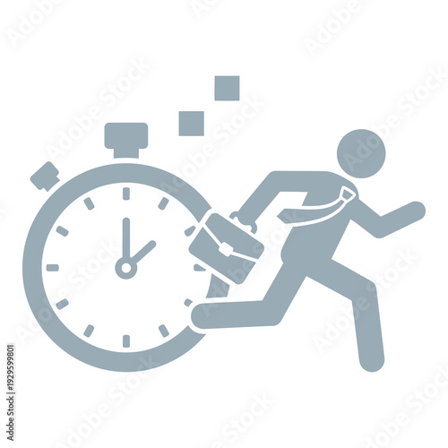 Man running with briefcase next to stopwatch on white background icon