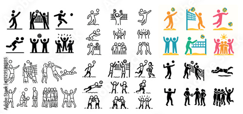 Volleyball and people activity pictograms