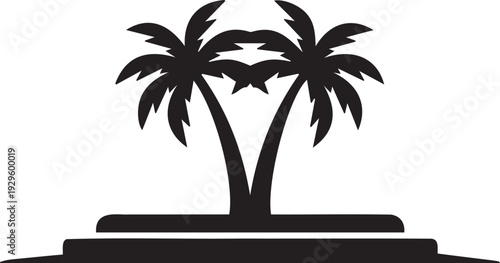 Palm tree silhouette black tropical island beach scene vacation destination summer paradise landscape nature travel graphic icon