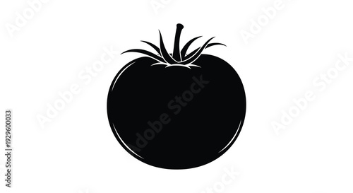 A striking black silhouette of a ripe tomato with leafy greens above showcasing a minimalist design silhouette high quality