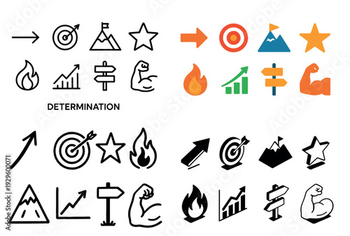 Motivation and determination themed icons in glyphs
