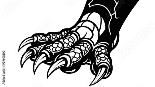 Black Dragon Claw with Sharp Talons, Fierce Monster Paw Illustration, Fantasy Creature