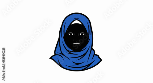 A stylized illustration of a person wearing a blue hijab and scarf