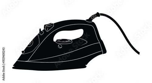 A striking black silhouette of a modern steam iron showcasing its sleek design and functional features silhouette high quality