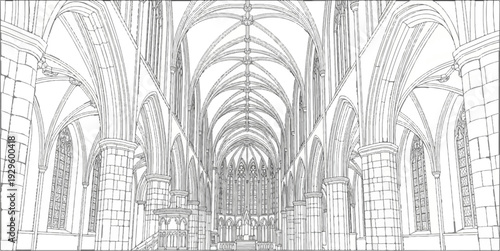 Elaborate Gothic cathedral interior with soaring vaulted ceilings and tall windows