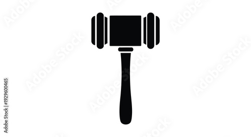 A stark black silhouette of a gavel symbolizing law order and judicial decisions is prominently displayed silhouette high quality
