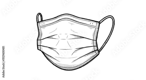 Simple Line Drawing of Face Mask.