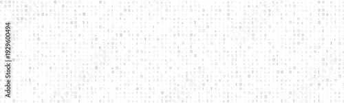 Subtle white and grey binary code background with a random distribution of zeros and ones creating a digital data texture for technology concepts