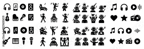 Music and audio icons with people silhouettes