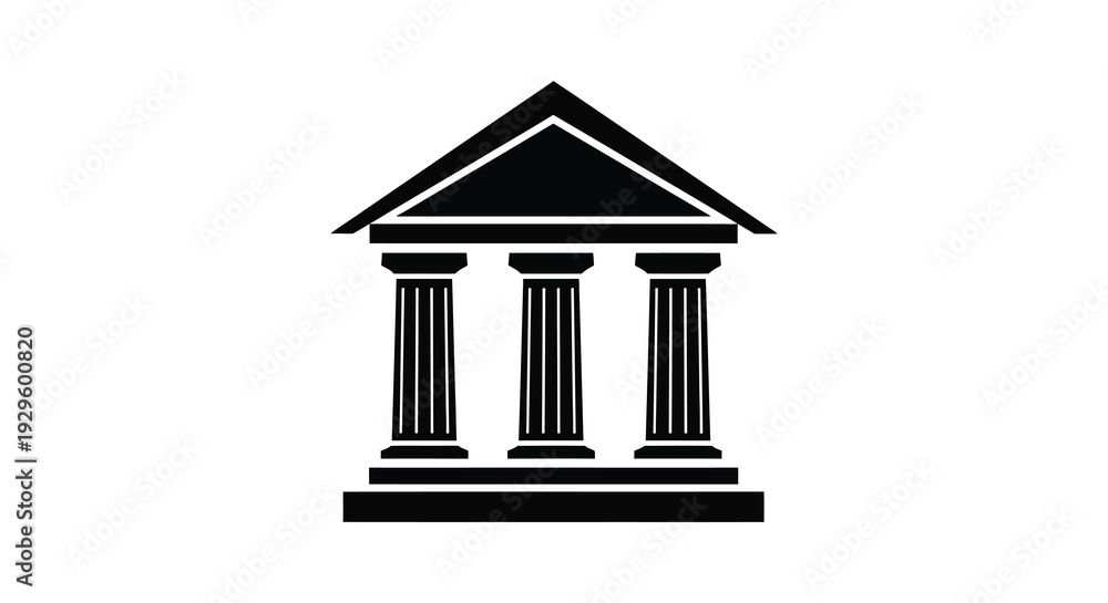 Obraz premium A stark black depiction of a classical building with three columns presented as a bold silhouette high quality professional