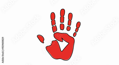 A bold red handprint with a thick black outline is centrally placed
