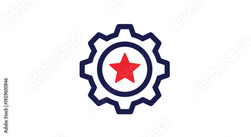 Red Star Cogwheel Icon Graphic Symbol.
