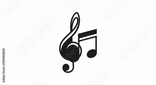 Black treble clef and two eighth notes graphic on a white background