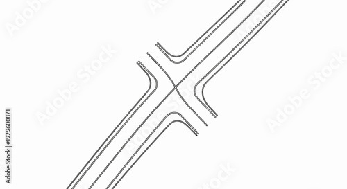 Abstract schematic of a four-way road intersection with multiple lanes