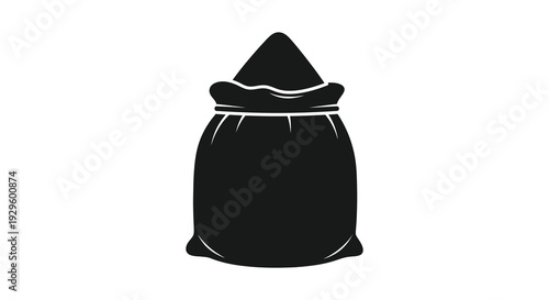 A simple stark black silhouette depicts a full tied sack or bag suggesting stored goods or provisions silhouette