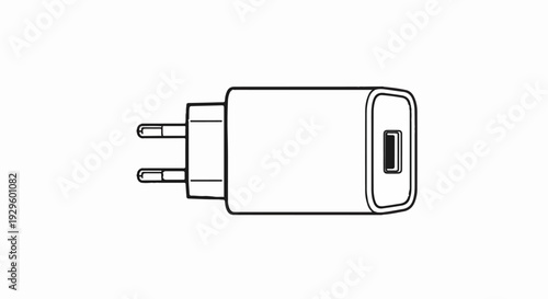 Stylized outline of a power adapter with two prongs and a USB port