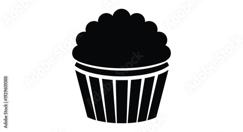 A simple black and white illustration of a frosted cupcake presented as a striking silhouette high quality professional detailed