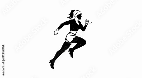 Silhouette of a female runner in motion, a stylized graphic