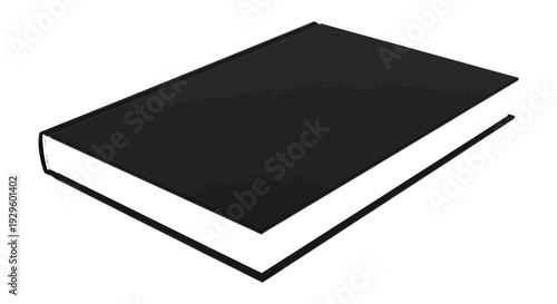 A stark isolated image of a closed black book resting on a white surface exhibiting a dramatic silhouette