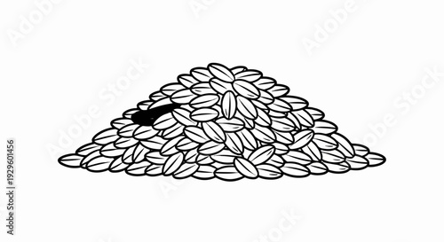 Pile of oval seeds, some with lines, one dark area