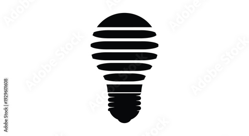 A striking black graphic depicts a lightbulb form comprised of stacked oval shapes presented as a silhouette high quality