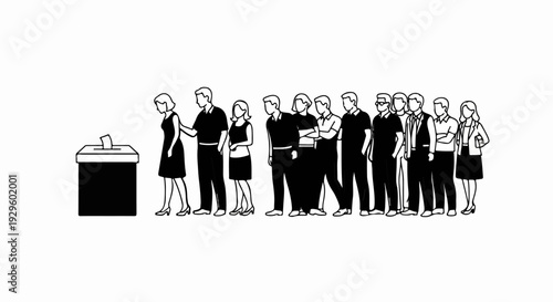 People stand in line patiently for their turn at a ballot box, casting votes