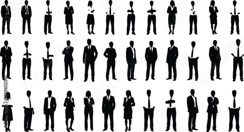 Business people silhouettes collection, corporate men and women standing in formal suits isolated professional team illustration set