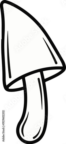 Simple black outline drawing of a mushroom, featuring a conical cap and a thick stem