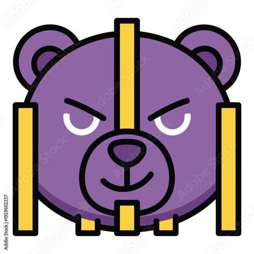 Purple bear face with yellow metallic muzzle and angry expression icon